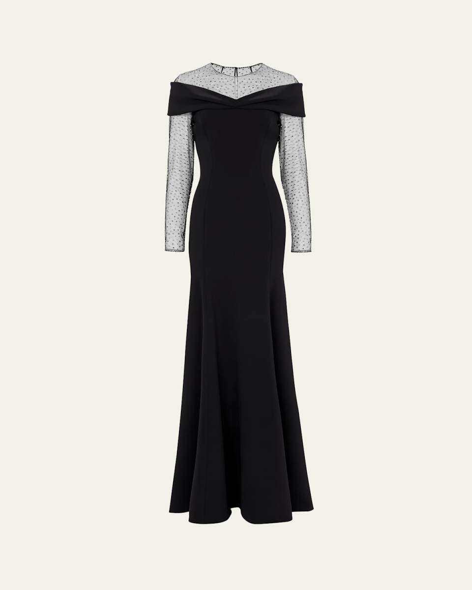 Etienne Crystal Illusion Off-The-Shoulder Gown
